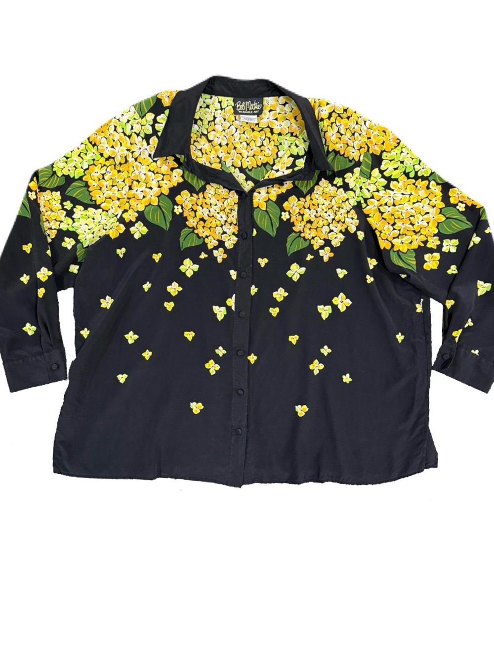 90s Vintage Bob Mackie Wearable Art Silk Floral Hydrangea Beaded Blouse Size 3XL